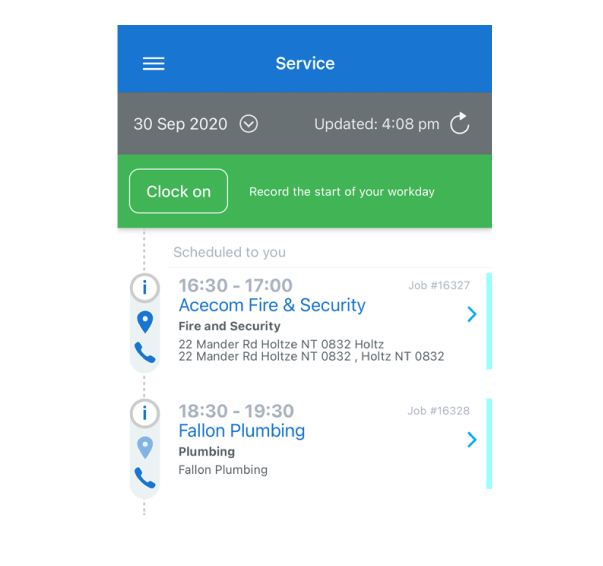Simpro Mobile screenshot: time tracking
