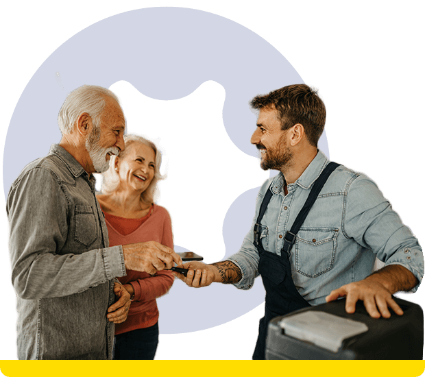 Happy customers interacting with a service professional