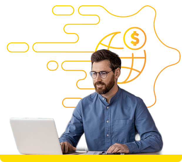 Person with laptop and finance icon