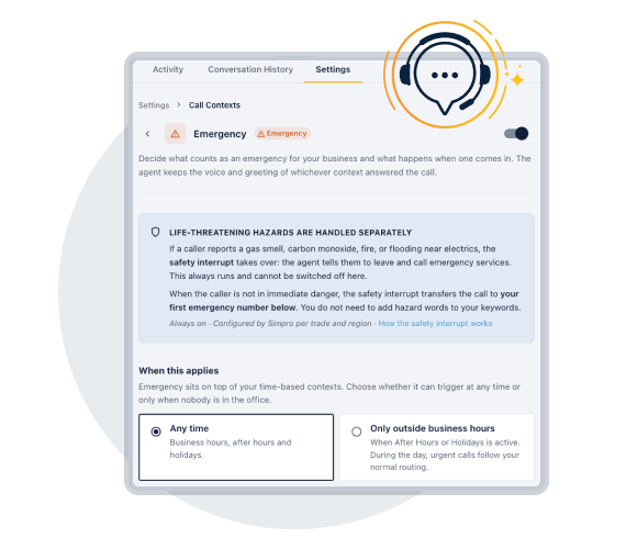 Simpro screenshot - Safety escalation that can't be switched off