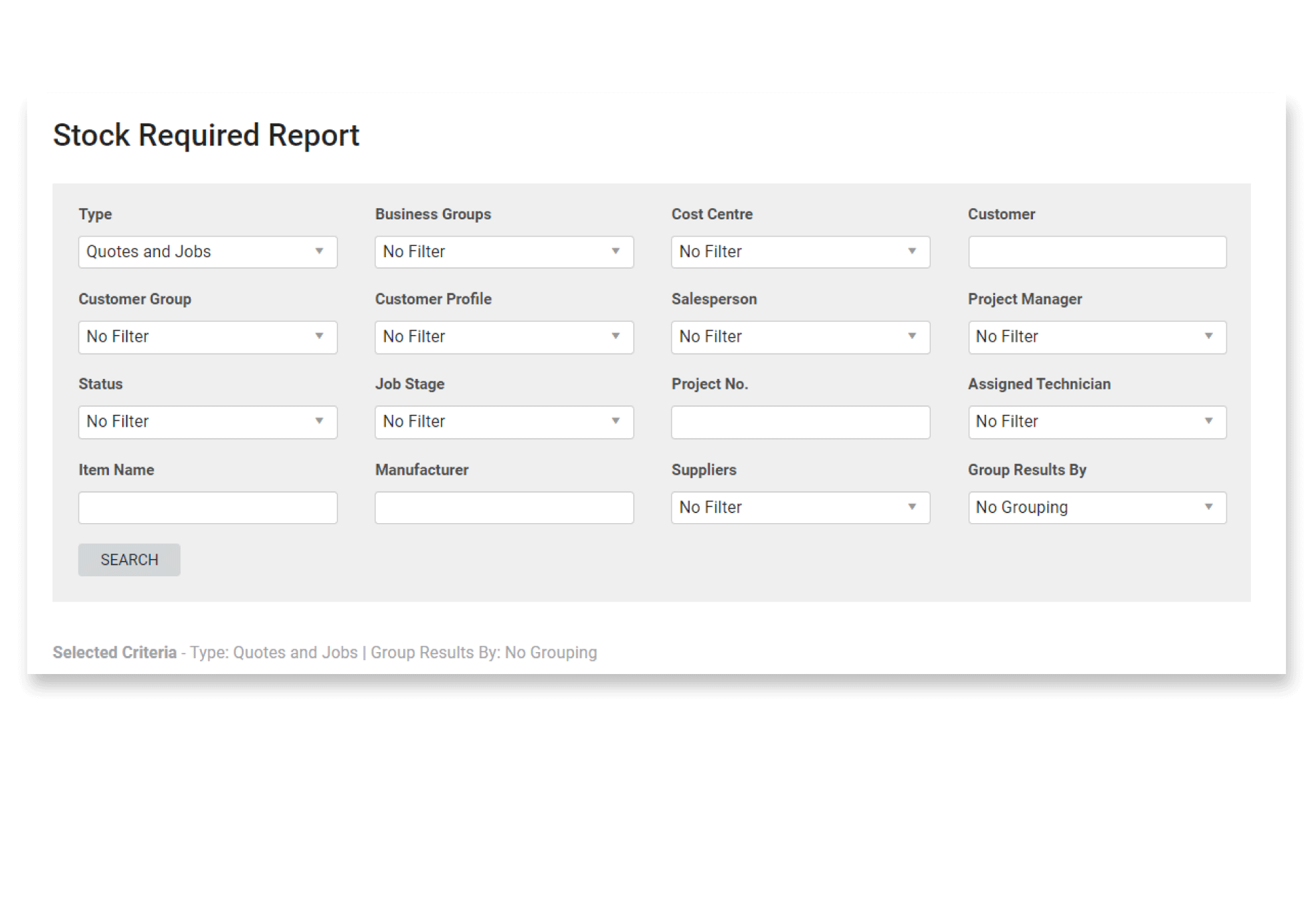 Stock Required Report composition