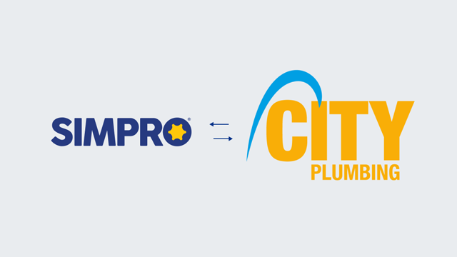 Simpro and City Plumbing logos with two-way arrows between them