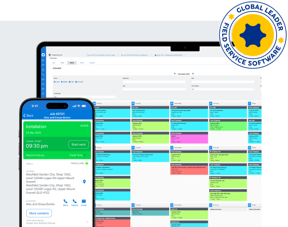 Simpro app on desktop computer and mobile device